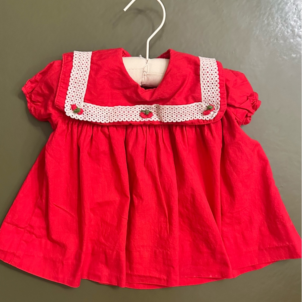 Red Vintage 🍒 Baby Dress with Lace Trim